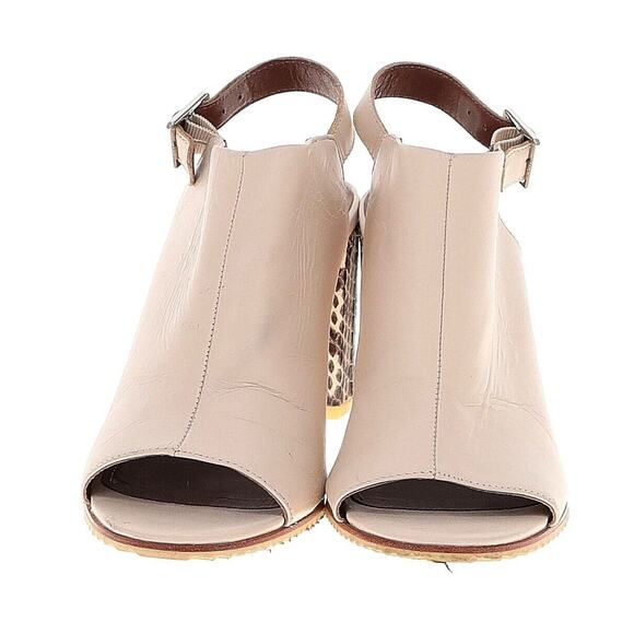 Donald Pliner Beige Leather Peep Toe Slingback Snakeskin Heel Size 8 - Picture 2 of 2